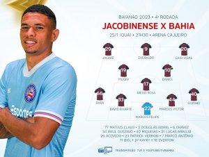 Bahia divulga escalação para a partida contra a Jacobinense pelo Campeonato Baiano; confira