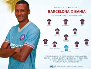 Com uma mudança, Bahia está escalado para pegar o Barcelona pelo Baiano; veja